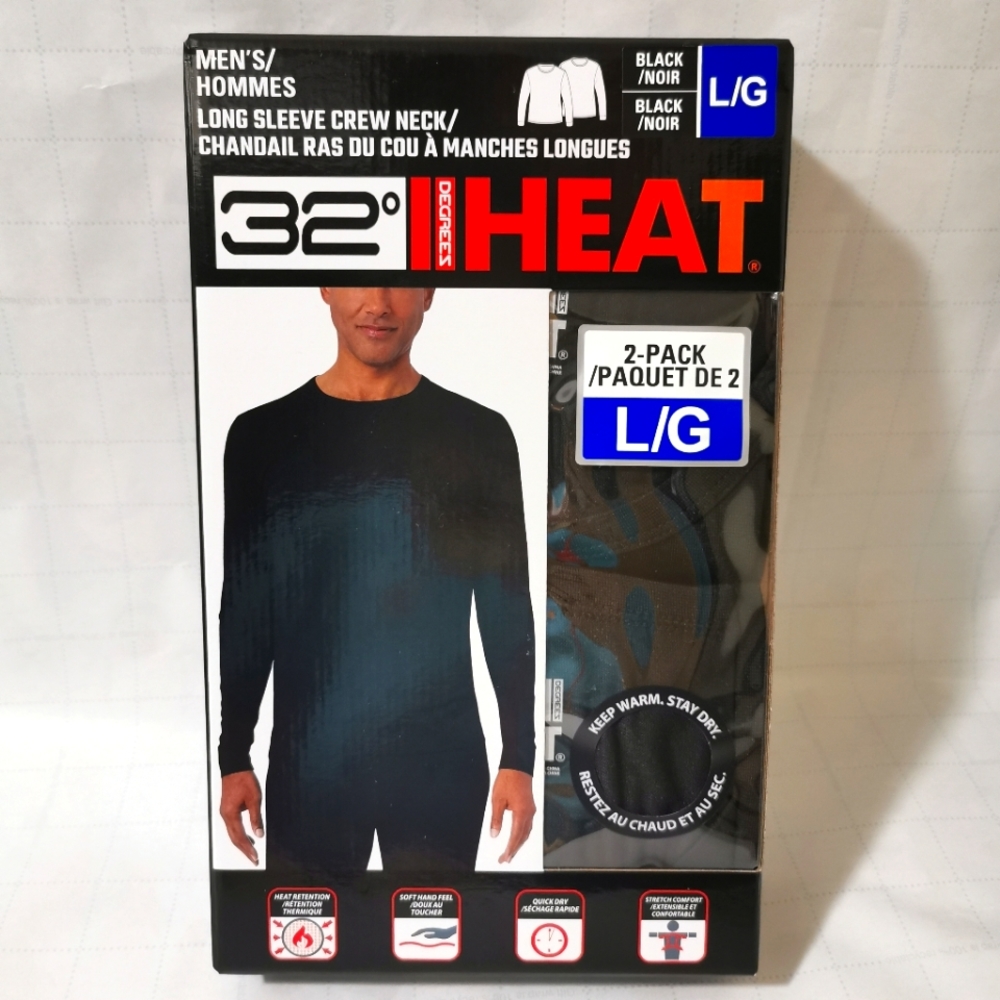 2 pack~32 DEGREES Heat Men's Long Sleeve Crew Neck Tee size L
